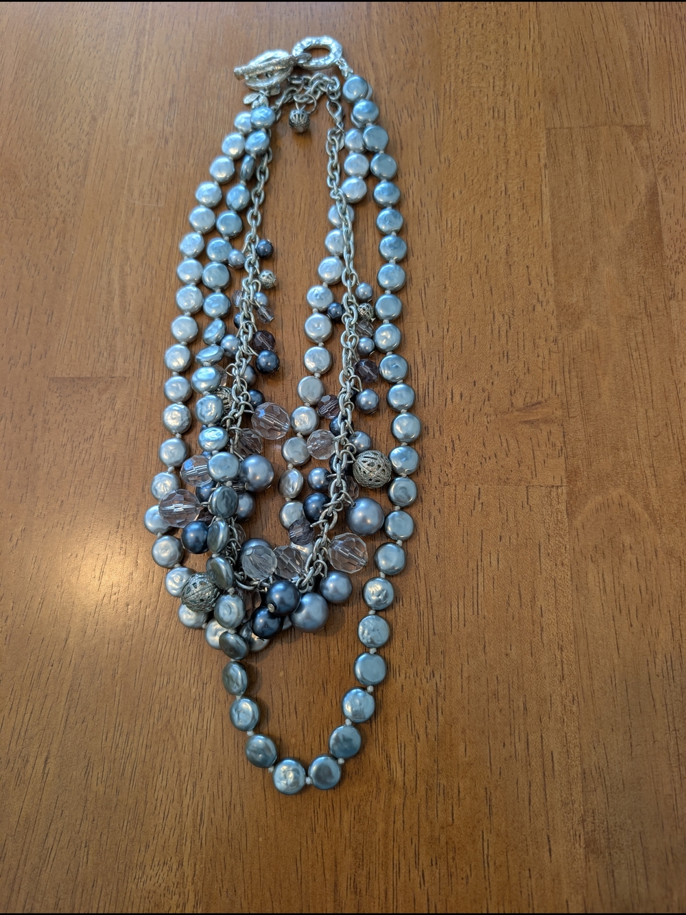 Layered Sea-Glass Blue Bead and Crystal Necklace - Women's Jewelry